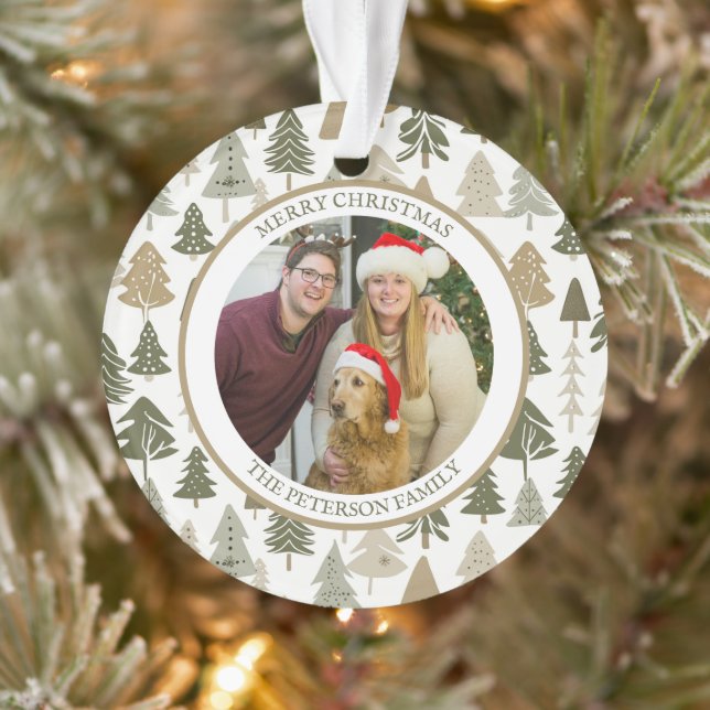 Modernes Weihnachtsbaummuster Familienbild Foto Ornament (Baum)