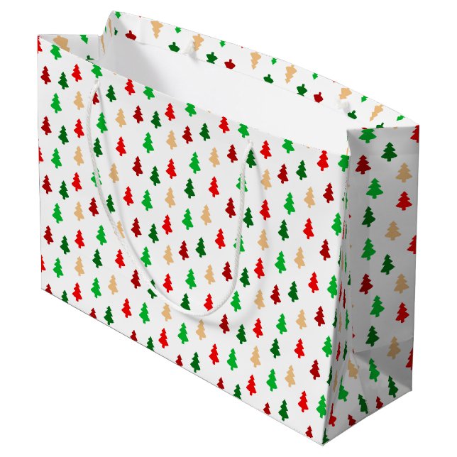 Modernes Weihnachtsbaummuster - Rotes Grün und Gol Große Geschenktüte (Rückseite Schrägansicht)