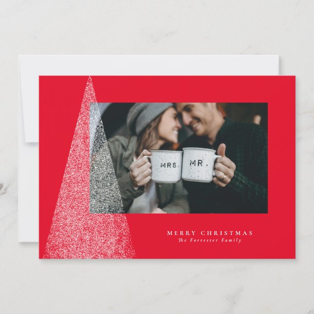 Modernes Weihnachtsbaumrotes Foto Feiertagskarte (Vorderseite)