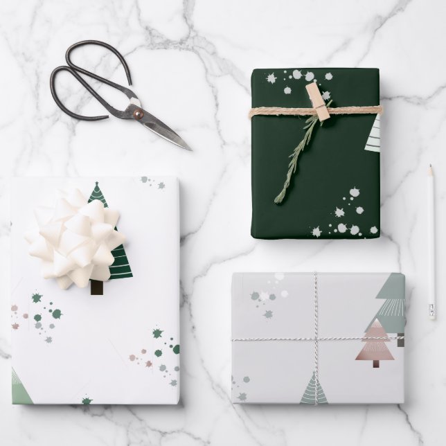 Modernes Weihnachtsbaumumschlagpapier Geschenkpapier Set (Vorderseite)