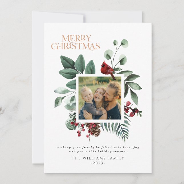 Modernes Weihnachtsblatt Botanischer Platz Folies  Feiertagskarte (Vorderseite)