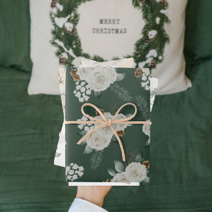 Modernes Weihnachtsblumenmuster Geschenkpapier Set