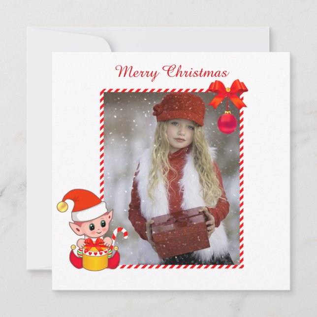 Modernes Weihnachtself & kundenspezifisches Foto (Vorderseite)