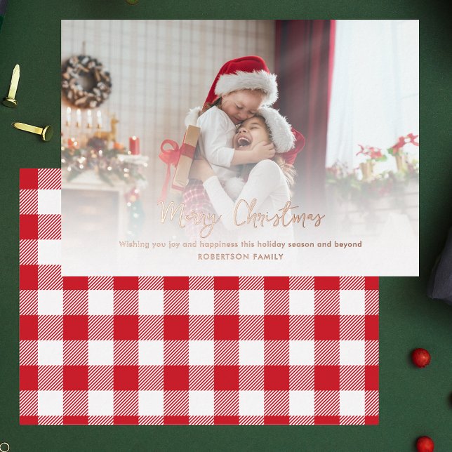 Modernes Weihnachtsfamilien-Foto Folien Feiertagskarte (Modern Christmas Family Photo Script Foil Holiday Card)