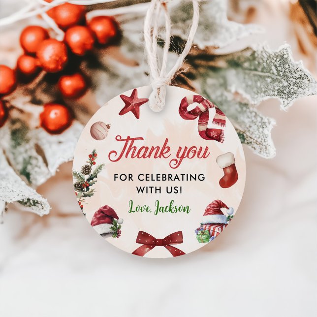 Modernes Weihnachtsfest 1. Geburtstag Party Geschenkanhänger (Von Creator hochgeladen)