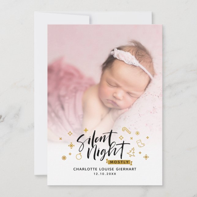 Modernes Weihnachtsfest Baby Birth Foto Ankündigung (Vorderseite)