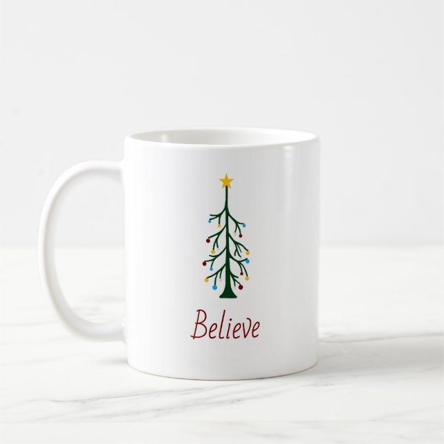 Modernes Weihnachtsfest glauben Evergreen Tree Kaffeetasse (Links)