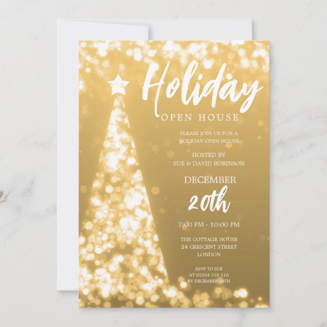 MODERNES Weihnachtsfest Open House Party Gold Einladung (Vorderseite)