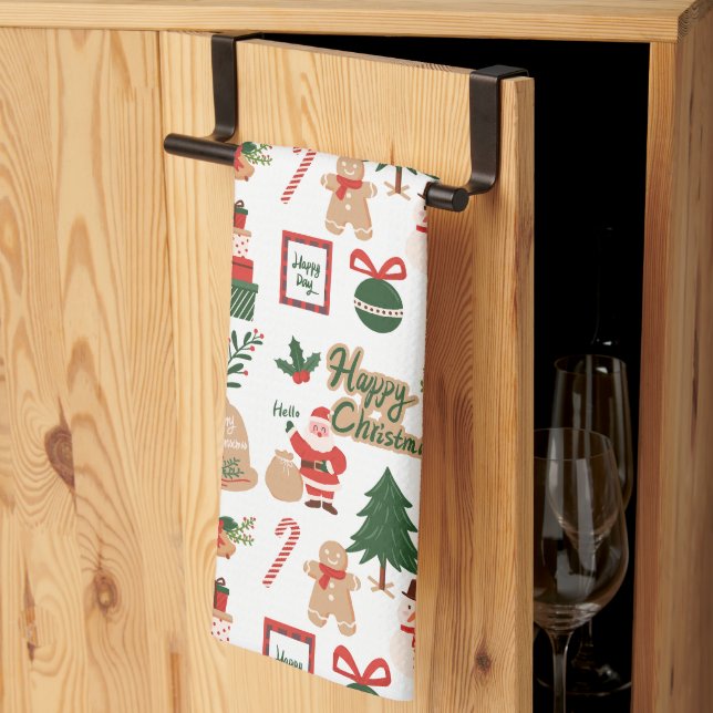 Modernes Weihnachtsgeschenk und Lebkuchenmuster Geschirrtuch (Drittel gefaltet)