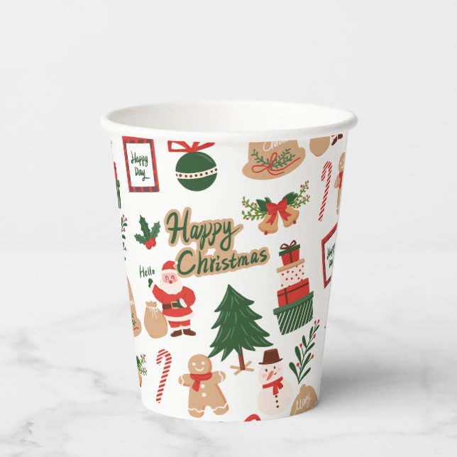 Modernes Weihnachtsgeschenk und Lebkuchenmuster Pappbecher (Rückseite)