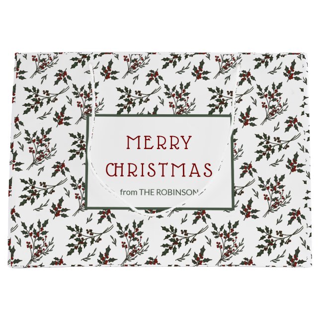 Modernes Weihnachtsmuster der Pflanze Weiß Große Geschenktüte (Vorderseite)