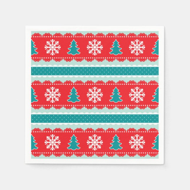 Modernes Weihnachtsmuster mit Schneeflocken & Bäum Serviette (Vorderseite)