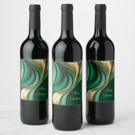 Modernes Weihnachtsweinlabel - Grün und Gold- Weinetikett
