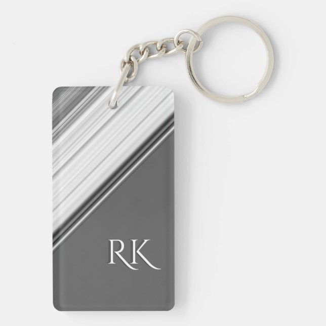 Modernes Weiß auf grauem Monogramm Schlüsselanhänger (Rückseite)