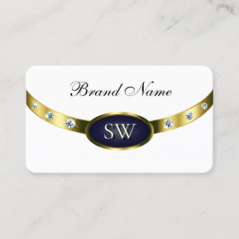 Modernes Weiß Dunkelblau und Gold mit Monogramm Visitenkarte