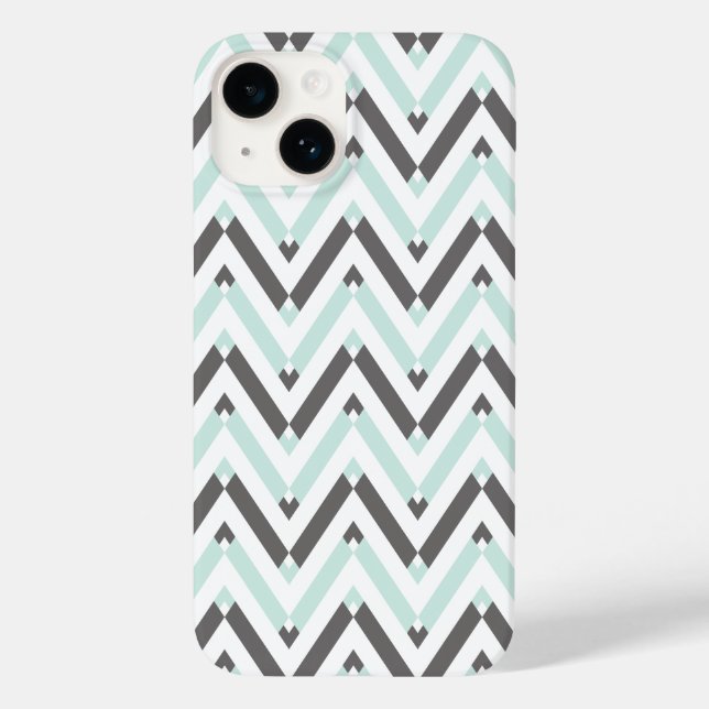 Modernes, weiß graues geometrisches Zickzack Desig Case-Mate iPhone 14 Hülle (Rückseite)