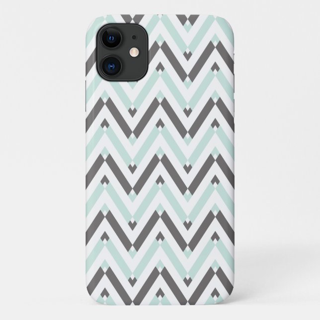 Modernes, weiß graues geometrisches Zickzack Desig Case-Mate iPhone Hülle (Rückseite)