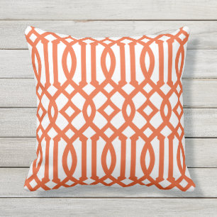 Modernes Weiß und Orange Trellis Muster Kissen