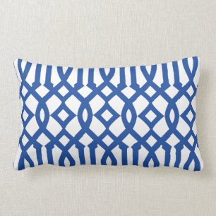 Modernes Weiß und Royal Blue Trellis Muster Lendenkissen