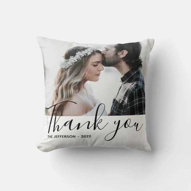 Modernes Weiß Vielen Dank für Ihr Hochzeitspieß Fo Kissen (Vorderseite)