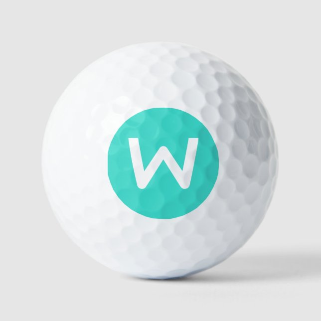 Modernes Weißes Anfangsschreiben | Türkisblau Golfball (Vorderseite)