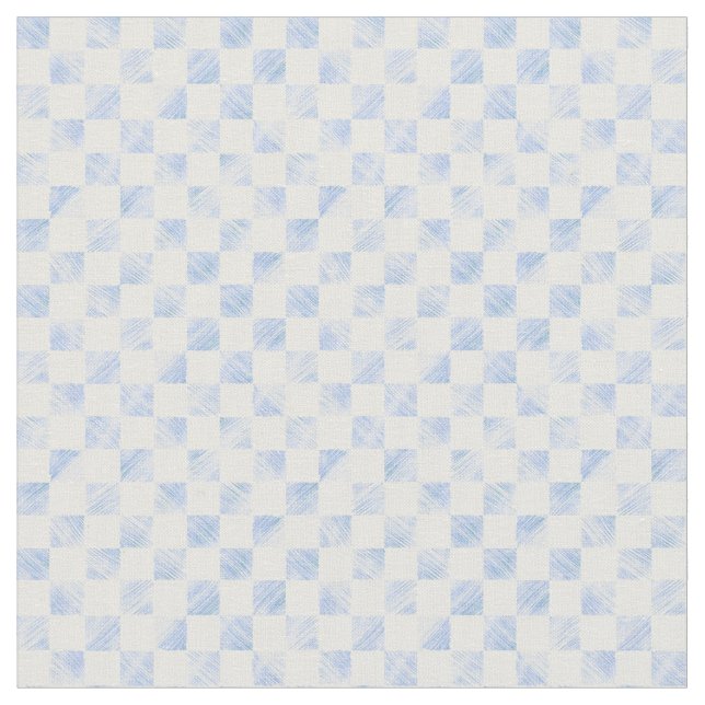 Modernes weißes blaues Prüfbrett-Muster Stoff (Nahaufnahme)