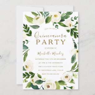 Modernes Weißes Blumenwerk Quinceanera-Party Einladung