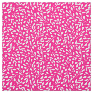 Modernes weißes Botanisches Leaf-Muster - Hot Pink Stoff