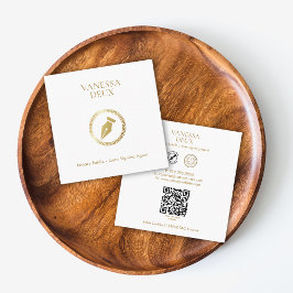 Modernes weißes, elegantes Gold Pen Symbol QR Code Quadratische Visitenkarte