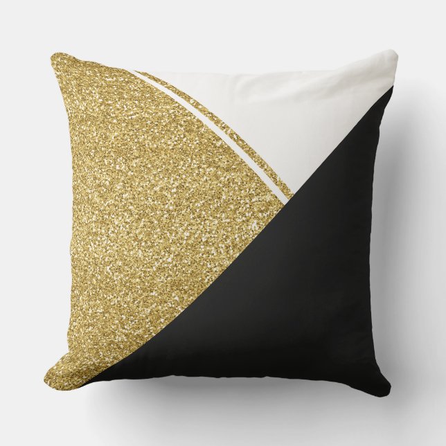 Modernes weißes Goldschwarzdreieck Kissen (Vorderseite)