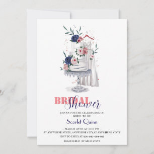 Modernes, weißes Hochzeitskleid mit Kuchen Einladung