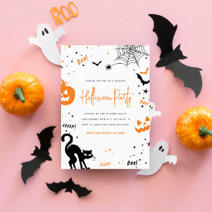 Modernes Weißes Orangensprengköpfchen-Halloween-Pa Einladung