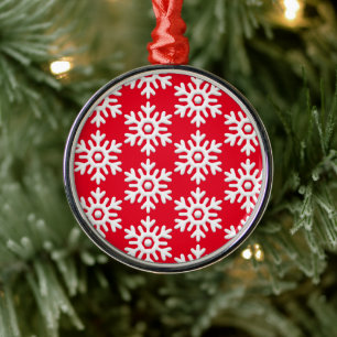 Modernes, weißes Schneeflocken rot Ornament Aus Metall