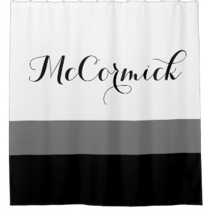 Modernes, weißes Schwarz-Streifen-Monogramm-Skrip Duschvorhang