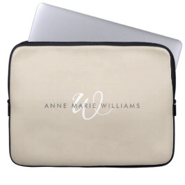 Modernes Weißes Tan-Script-Monogramm Laptopschutzhülle