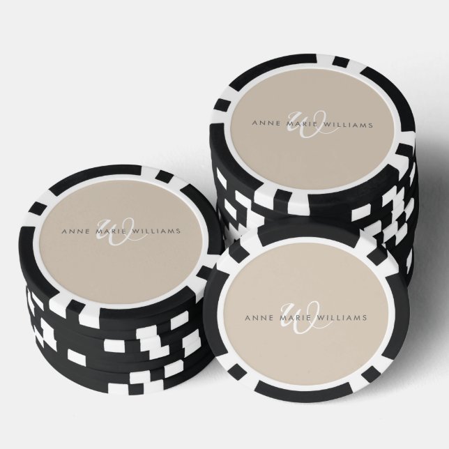 Modernes Weißes Tan-Script-Monogramm  Pokerchips (Stapel)