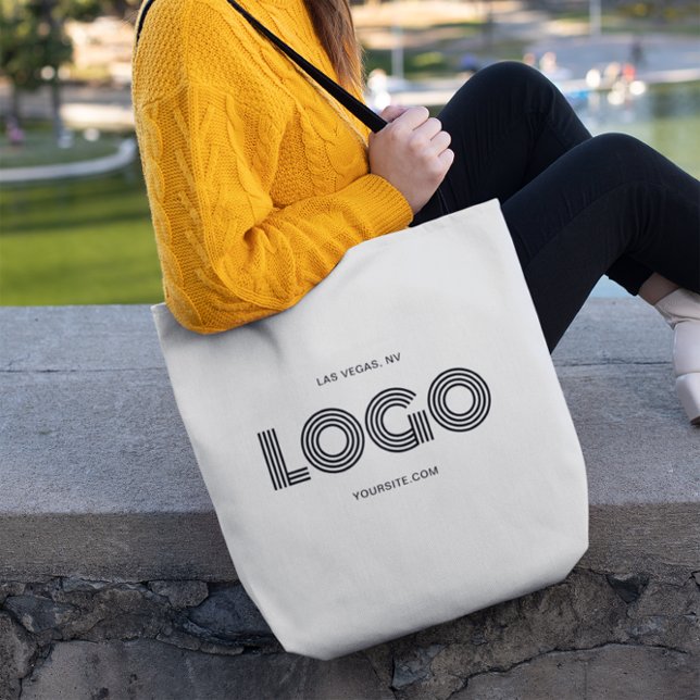 Modernes, weißes und schwarzes rechteckiges Logo Tasche (Modern White and Black Rectangular Logo Tote Bag)