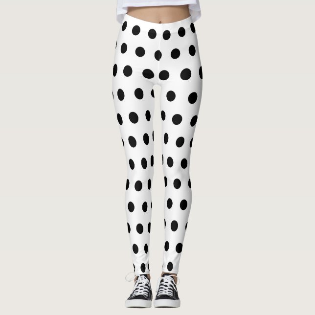 Modernes weißes und schwarzes Tupfenstellenmuster Leggings (Vorderseite)