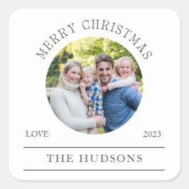 Modernes Weißes Weihnachts-Foto Quadratischer Aufkleber