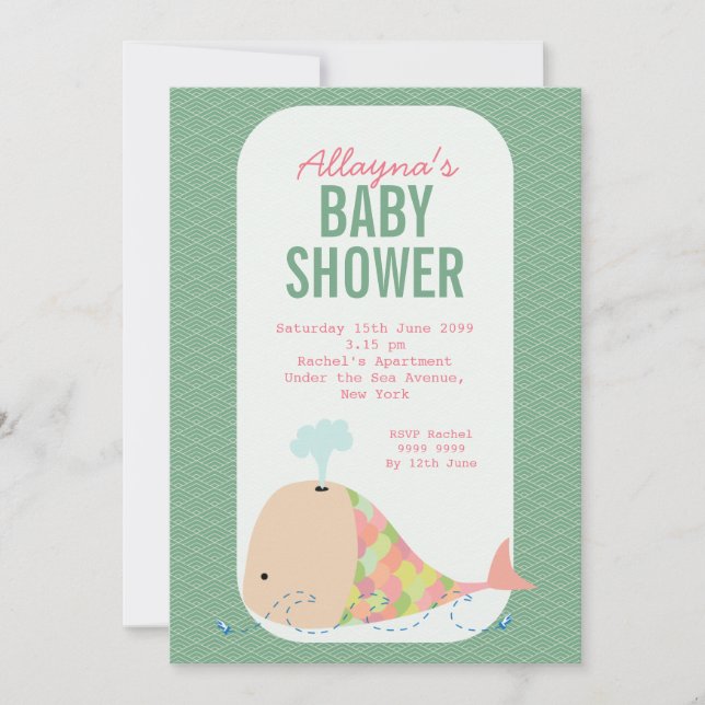 Modernes Whale Trendy Baby Dusche Party laden ein Einladung (Vorderseite)