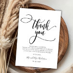 Modernes Whimsical Calligraphy Script-Foto Hochzei Dankeskarte<br><div class="desc">Modernes Chic Whimsical Kalligraphie Script Foto Hochzeit Dankeschön Karte. Stilvolle Hochzeit danke Ihnen Vorlage mit einem vollen vertikalen Foto, "Danke" Text in einem skurrilen Wirblen Handschrift Schrift Swash Schwanz Schriftart Skript in Schwarz-Weiß. 2-seitige Karte mit vorgefertigter Dankeschön-Nachricht an der Vorderseite und komplettes Foto auf der Rückseite. Einfaches Personalisieren Ihres Namens...</div>