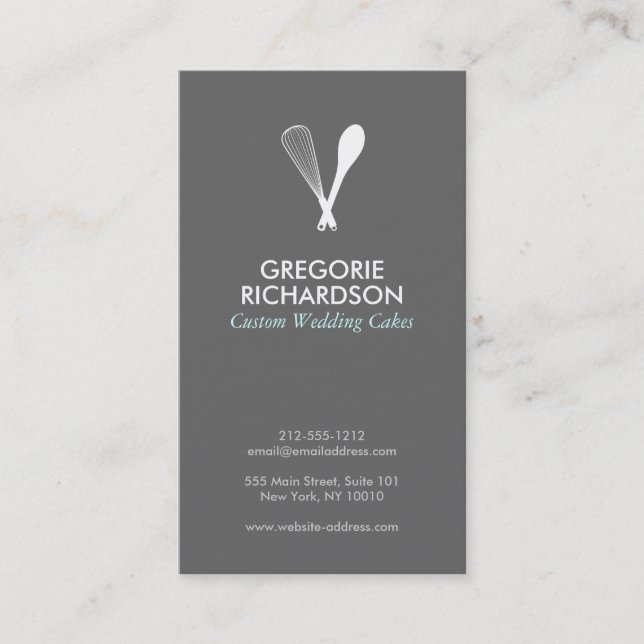 MODERNES WHISK & SPOON LOGO auf GRAY Business Card Visitenkarte (Vorderseite)