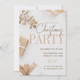 Modernes White and Gold Weihnachts-Party Einladung