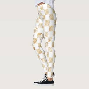 Modernes White Gold Checkerboard Muster Leggings