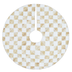 Modernes White Gold Checkerboard Muster Polyester Weihnachtsbaumdecke
