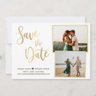 Modernes White Gold Elegantes Kalligrafisches Foto Save The Date