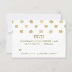 Modernes White & Gold Polka Dots Wedding RSVP Karte
