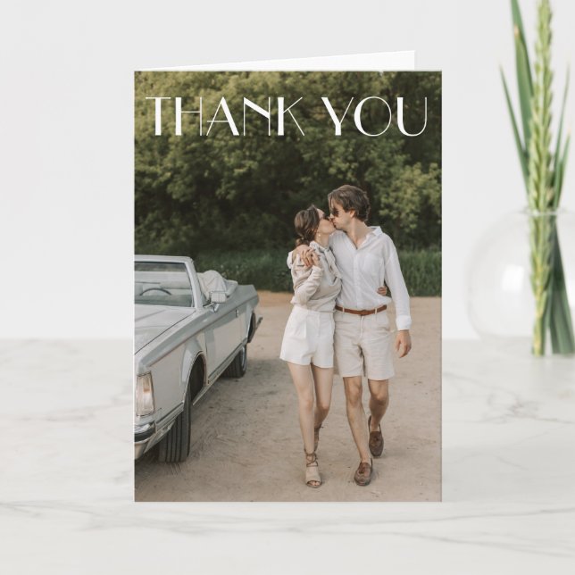Modernes White Overlay Art Déco Foto Hochzeit gekl Dankeskarte (Vorderseite)