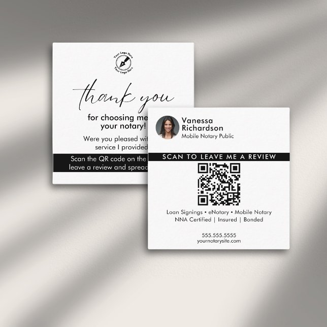 Modernes White Review QR Code Notary Foto Vielen D Quadratische Visitenkarte (Von Creator hochgeladen)