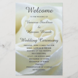 Modernes White Rose Hochzeitsprogramm